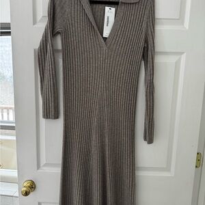 White + Warren Merino Cashmere Ribbed Polo Dress M